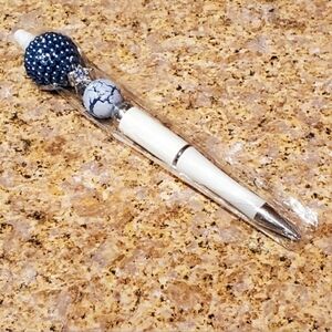 Elegant Blue and White Beaded Pen